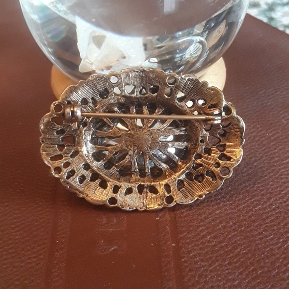 Vintage Blue Glass Art Nouveau Brooch Pin - Picture 5 of 5